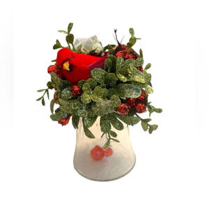 GANZ KISSING KRYSTALS MISTLETOE Ball Ornament , Classic Red with Cardinal